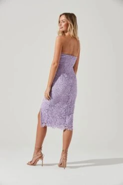 Kalena Strapless Sweetheart Lace Midi Dress -Dresses Sales Store ADR101312 LAVENDER 0489