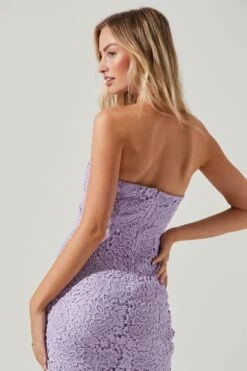 Kalena Strapless Sweetheart Lace Midi Dress -Dresses Sales Store ADR101312 LAVENDER 0492