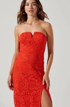 Kalena Strapless Sweetheart Lace Midi Dress -Dresses Sales Store ADR101312 TANGERINE 3