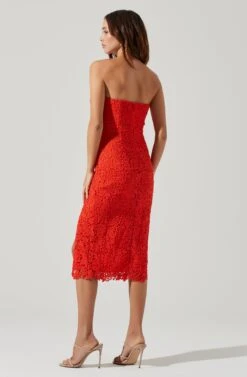Kalena Strapless Sweetheart Lace Midi Dress -Dresses Sales Store ADR101312 TANGERINE 4