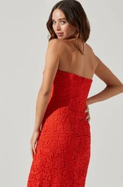 Kalena Strapless Sweetheart Lace Midi Dress -Dresses Sales Store ADR101312 TANGERINE 5