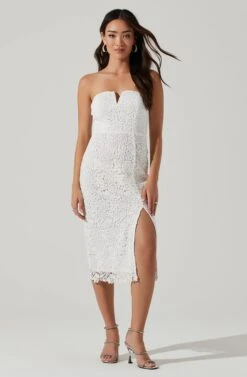 Kalena Strapless Sweetheart Lace Midi Dress -Dresses Sales Store ADR101312 WHITE 1125