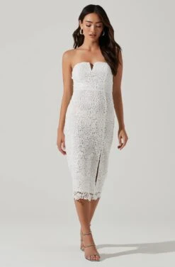 Kalena Strapless Sweetheart Lace Midi Dress -Dresses Sales Store ADR101312 WHITE 1130