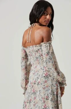 Off Shoulder Long Sleeve Cinched Bust Midi Dress -Dresses Sales Store ADR101313 BLUEMULTIFLORAL 4 3090cbf8 de50 488f a3be 24f7fdeb0d71