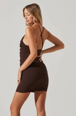 Square Neck Cross Strap Mini Dress -Dresses Sales Store ADR101319 BROWN 4