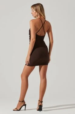 Square Neck Cross Strap Mini Dress -Dresses Sales Store ADR101319 BROWN 5