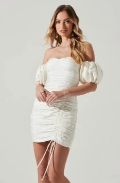 Off Shoulder Ruched Mini Dress -Dresses Sales Store ADR101351J WHITE 3