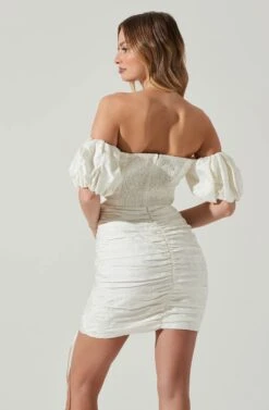 Off Shoulder Ruched Mini Dress -Dresses Sales Store ADR101351J WHITE 5