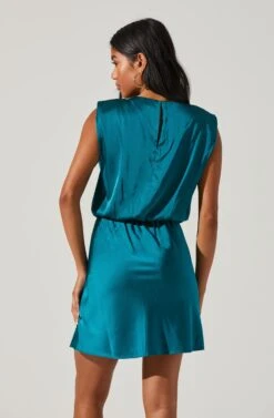 Satin Strong Shoulder Mini Dress -Dresses Sales Store ADR101377 TEAL 3 34e5ca08 20da 45b0 8332 c41f5965025b