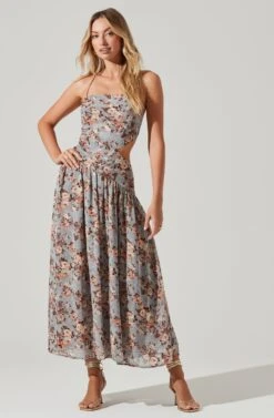 Floral Burnout Side Cut Out Midi Dress