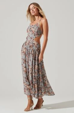 Floral Burnout Side Cut Out Midi Dress 8 Floral Burnout Side Cut Out Midi Dress -Dresses Sales Store ADR101400B BLUEBURNOUTFLORAL 2