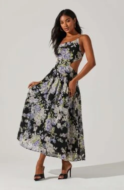 Floral Side Cut Out Midi Dress -Dresses Sales Store ADR101400 BLACKFLORAL 2