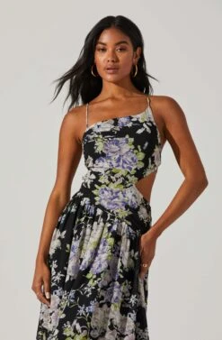 Floral Side Cut Out Midi Dress -Dresses Sales Store ADR101400 BLACKFLORAL 4