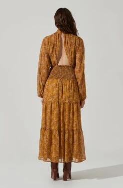 Floral Mock Neck Smocked Waist Maxi Dress -Dresses Sales Store ADR101415 MUSTARDBROWNFLORAL 5