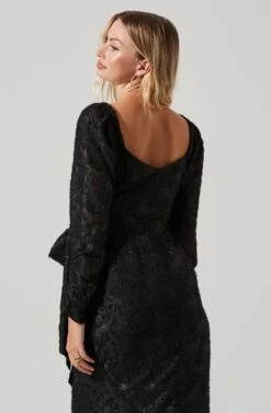 Terese Floral Burnout Tie Waist Midi Dress -Dresses Sales Store ADR101416 BLACK 4