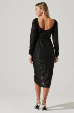 Terese Floral Burnout Tie Waist Midi Dress -Dresses Sales Store ADR101416 BLACK 5