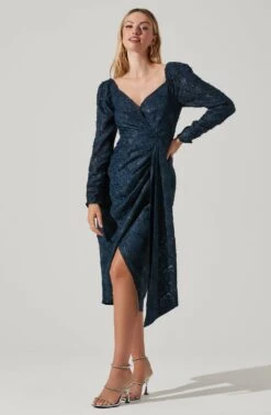 Terese Floral Burnout Tie Waist Midi Dress -Dresses Sales Store ADR101416 NAVY 1