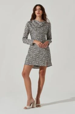 Cowl Neck Long Sleeve Mini Dress -Dresses Sales Store ADR101455 BLACKSAGEMULTI 2