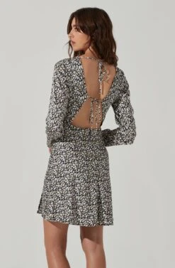 Cowl Neck Long Sleeve Mini Dress -Dresses Sales Store ADR101455 BLACKSAGEMULTI 4