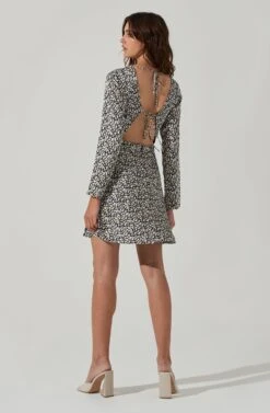 Cowl Neck Long Sleeve Mini Dress -Dresses Sales Store ADR101455 BLACKSAGEMULTI 5