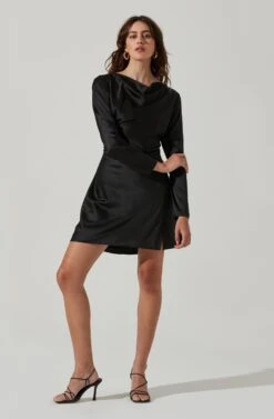 Cowl Neck Long Sleeve Mini Dress -Dresses Sales Store ADR101455 BLACK 2