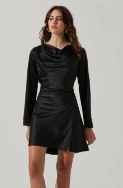 Cowl Neck Long Sleeve Mini Dress -Dresses Sales Store ADR101455 BLACK 4