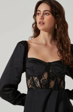 Lace Bustier Long Sleeve Mini Dress -Dresses Sales Store ADR101487 BLACK 4