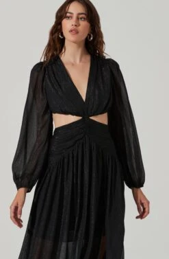 Metallic Twist Cutout Waist Maxi Dress -Dresses Sales Store ADR101497 BLACK 4 73c816d2 36f6 4ba5 839a 528ceb2ab49a