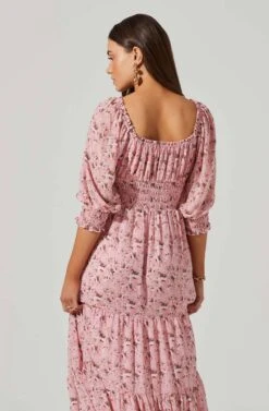 Floral Smocked Waist Tiered Midi Dress 8 Floral Smocked Waist Tiered Midi Dress -Dresses Sales Store ADR101527 PINKFLORAL 5 5