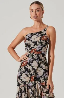 Emmylou Floral One Shoulder Midi Dress -Dresses Sales Store ADR101528 BLACKFLORAL 3