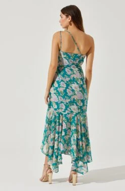 Emmylou Floral One Shoulder Midi Dress -Dresses Sales Store ADR101528 GREENPURPLEFLORAL 5