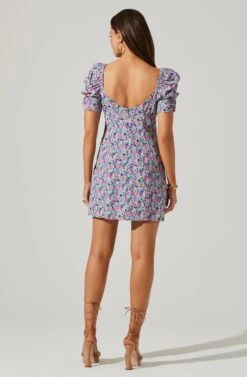 Floral Square Neck Puff Sleeve Mini Dress -Dresses Sales Store ADR101546 BLUEFUCHSIAFLORAL 4