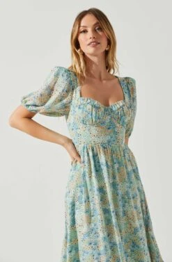 Floral Sweetheart Neck Midi Dress -Dresses Sales Store ADR101552 GREENBLUEFLORAL 4
