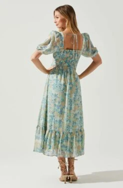 Floral Sweetheart Neck Midi Dress -Dresses Sales Store ADR101552 GREENBLUEFLORAL 6