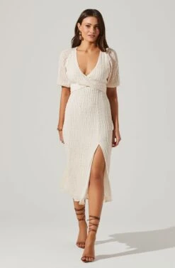 Cross Bust Tie Back Midi Dress -Dresses Sales Store ADR101563 CREAM 1