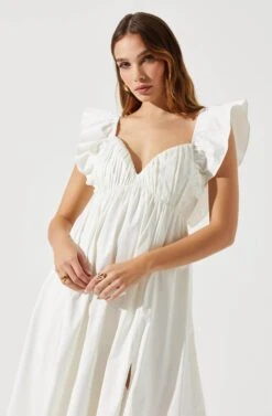 Flutter Sleeve Tie Back Maxi Dress -Dresses Sales Store ADR101610 WHITE 4