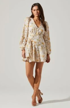 Floral Long Sleeve Side Tie V Neck Mini Dress -Dresses Sales Store ADR101612 YELLOWMULTIFLORAL 2 a5b3e748 b19a 4571 a1ca 1bf023557872