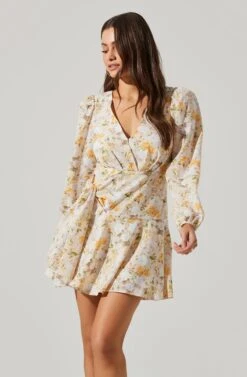 Floral Long Sleeve Side Tie V Neck Mini Dress -Dresses Sales Store ADR101612 YELLOWMULTIFLORAL 3 ab4b18e4 0239 40b5 914d 96ba8ff9ac5a