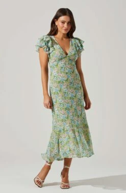 Celestine Floral Ruffle Midi Dress -Dresses Sales Store ADR101613 GREENBLUEFLORAL 1