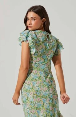 Celestine Floral Ruffle Midi Dress -Dresses Sales Store ADR101613 GREENBLUEFLORAL 3