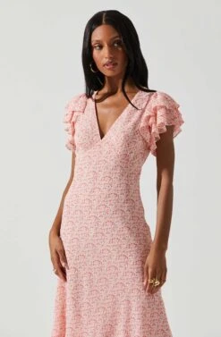 Celestine Floral Ruffle Midi Dress -Dresses Sales Store ADR101613 PINKREDFLORAL 3