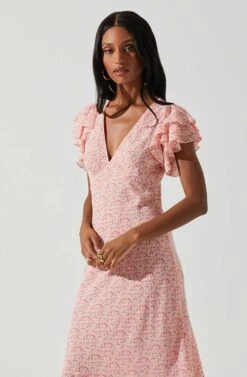 Celestine Floral Ruffle Midi Dress -Dresses Sales Store ADR101613 PINKREDFLORAL 4