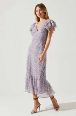 Celestine Floral Ruffle Midi Dress -Dresses Sales Store ADR101613 PURPLEFLORAL 2
