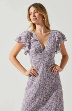 Celestine Floral Ruffle Midi Dress -Dresses Sales Store ADR101613 PURPLEFLORAL 3