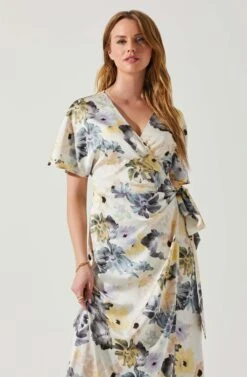 Floral Short Sleeve Wrap Front Maxi Dress -Dresses Sales Store ADR101628 CHARCOALTAUPEFL 4