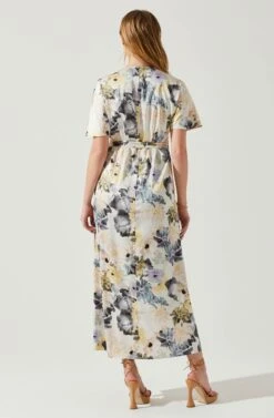 Floral Short Sleeve Wrap Front Maxi Dress -Dresses Sales Store ADR101628 CHARCOALTAUPEFL 5