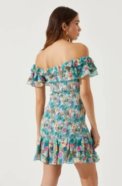 Flutter Sleeve Smocked Mini Dress -Dresses Sales Store ADR101648 BLUEPINKMULTI 6