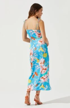 Satin Front Tie Wrap Floral Midi Dress -Dresses Sales Store ADR101683 CAPRIBLUEFLORAL 5