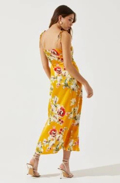 Satin Front Tie Wrap Floral Midi Dress -Dresses Sales Store ADR101683 YELLOWFLORAL 5