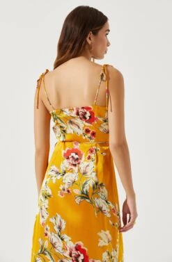 Satin Front Tie Wrap Floral Midi Dress -Dresses Sales Store ADR101683 YELLOWFLORAL 6
